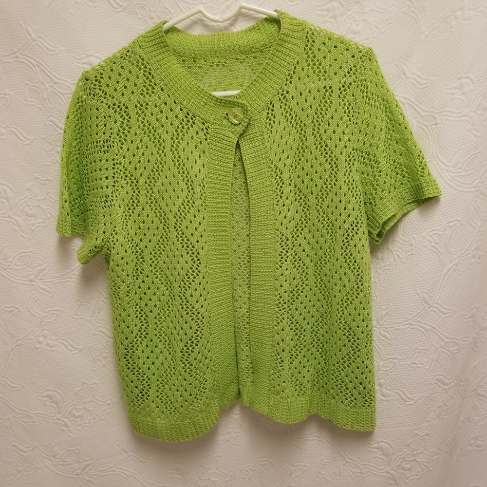 Lacy crop lime green short sleeved cardigan, large